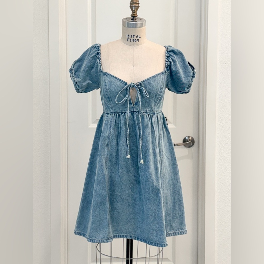 FOREVER 21 denim Bridgerton cottagecore empire waist corset mini dress Small
